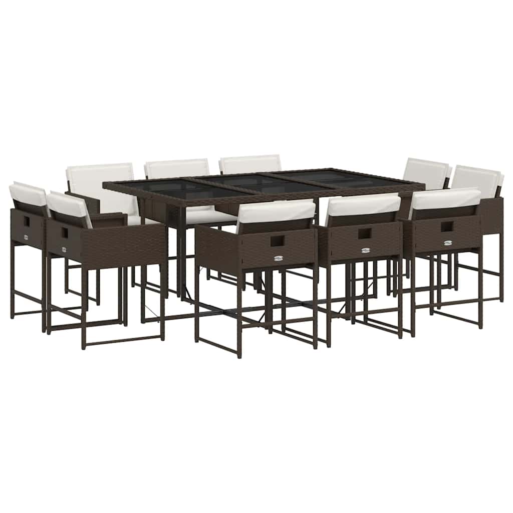 vidaXL 11 Piece Garden Dining Set with Cushions Brown Poly Rattan 2