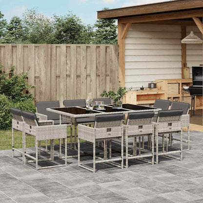 11 Piece Garden Dining Set with Cushions Poly Rattan Glass 10 pcs Light grey