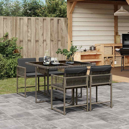 5 Piece Garden Dining Set with Cushions Poly Rattan Glass 4 pcs Grey
