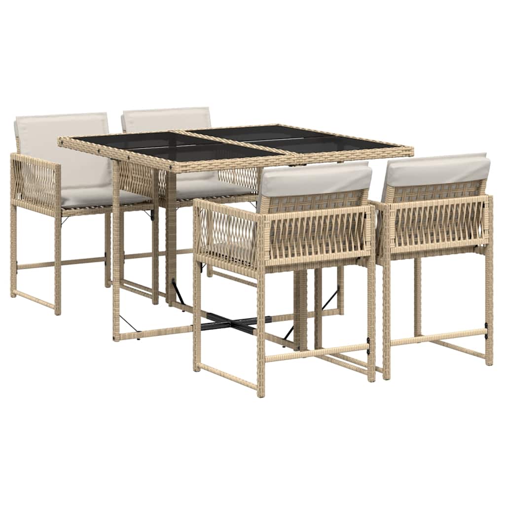 vidaXL 5 Piece Garden Dining Set with Cushions Beige Poly Rattan 2