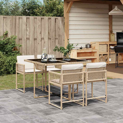 vidaXL 5 Piece Garden Dining Set with Cushions Beige Poly Rattan 1