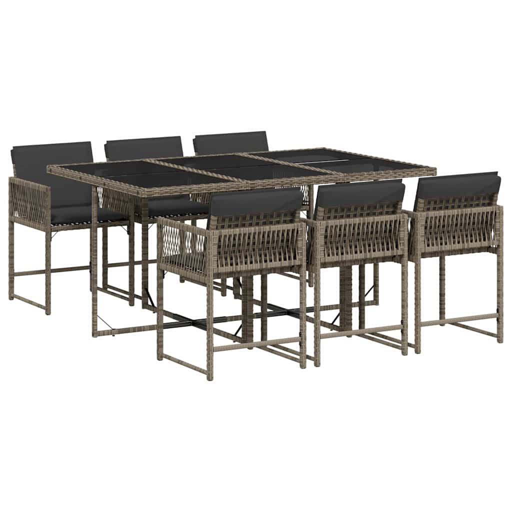 vidaXL 7 Piece Garden Dining Set with Cushions Grey Poly Rattan 2