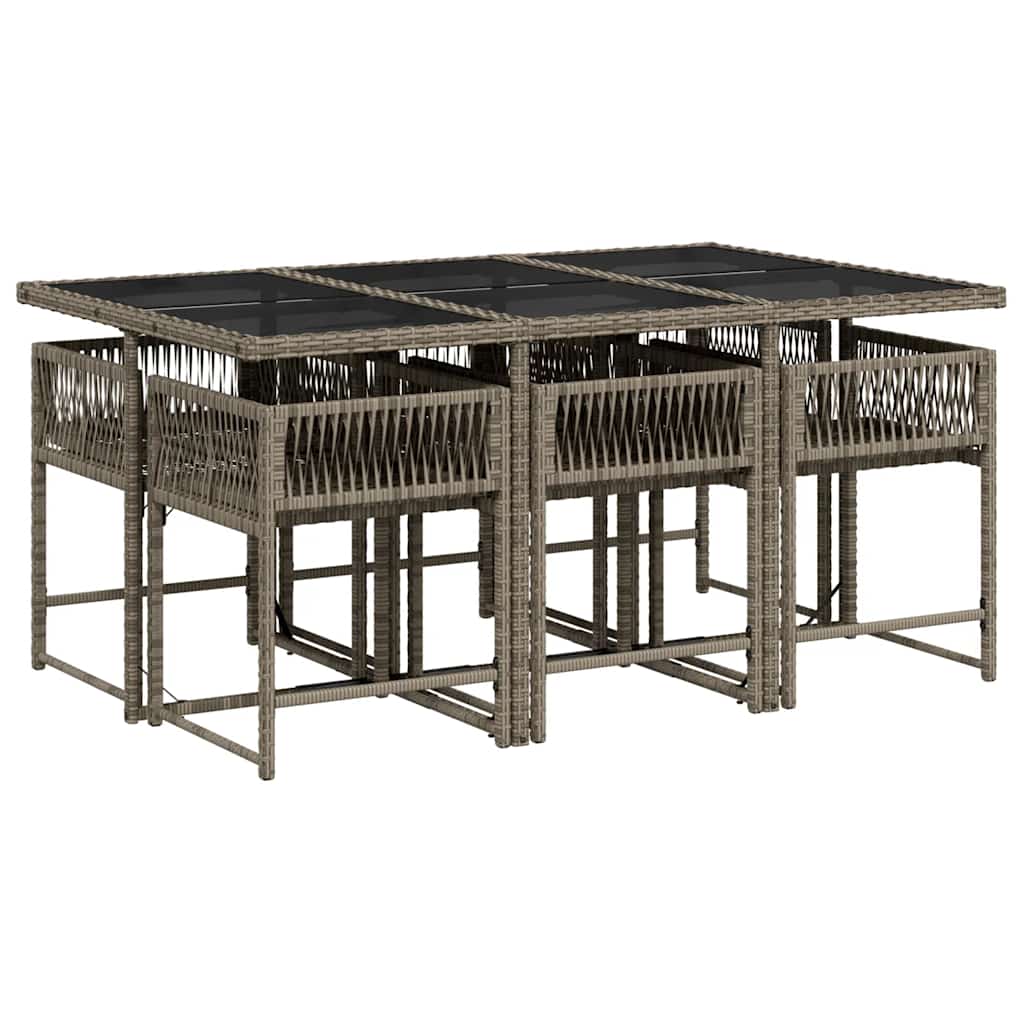 vidaXL 7 Piece Garden Dining Set with Cushions Grey Poly Rattan 5