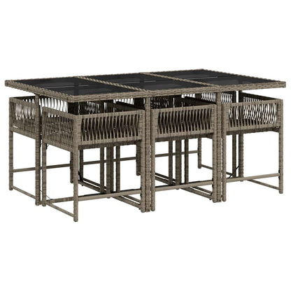 vidaXL 7 Piece Garden Dining Set with Cushions Grey Poly Rattan 5