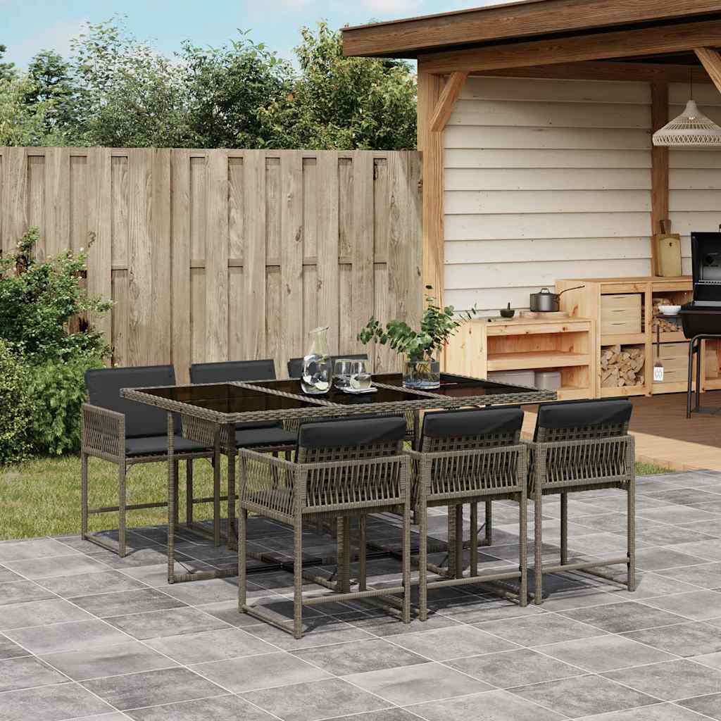 vidaXL 7 Piece Garden Dining Set with Cushions Grey Poly Rattan 1