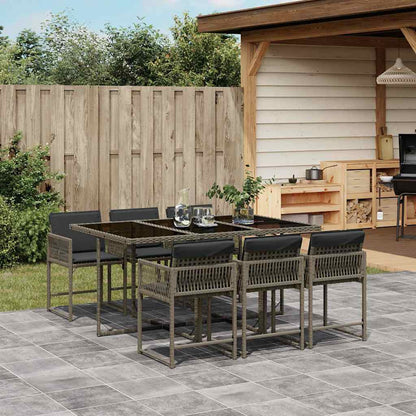 vidaXL 7 Piece Garden Dining Set with Cushions Grey Poly Rattan 1