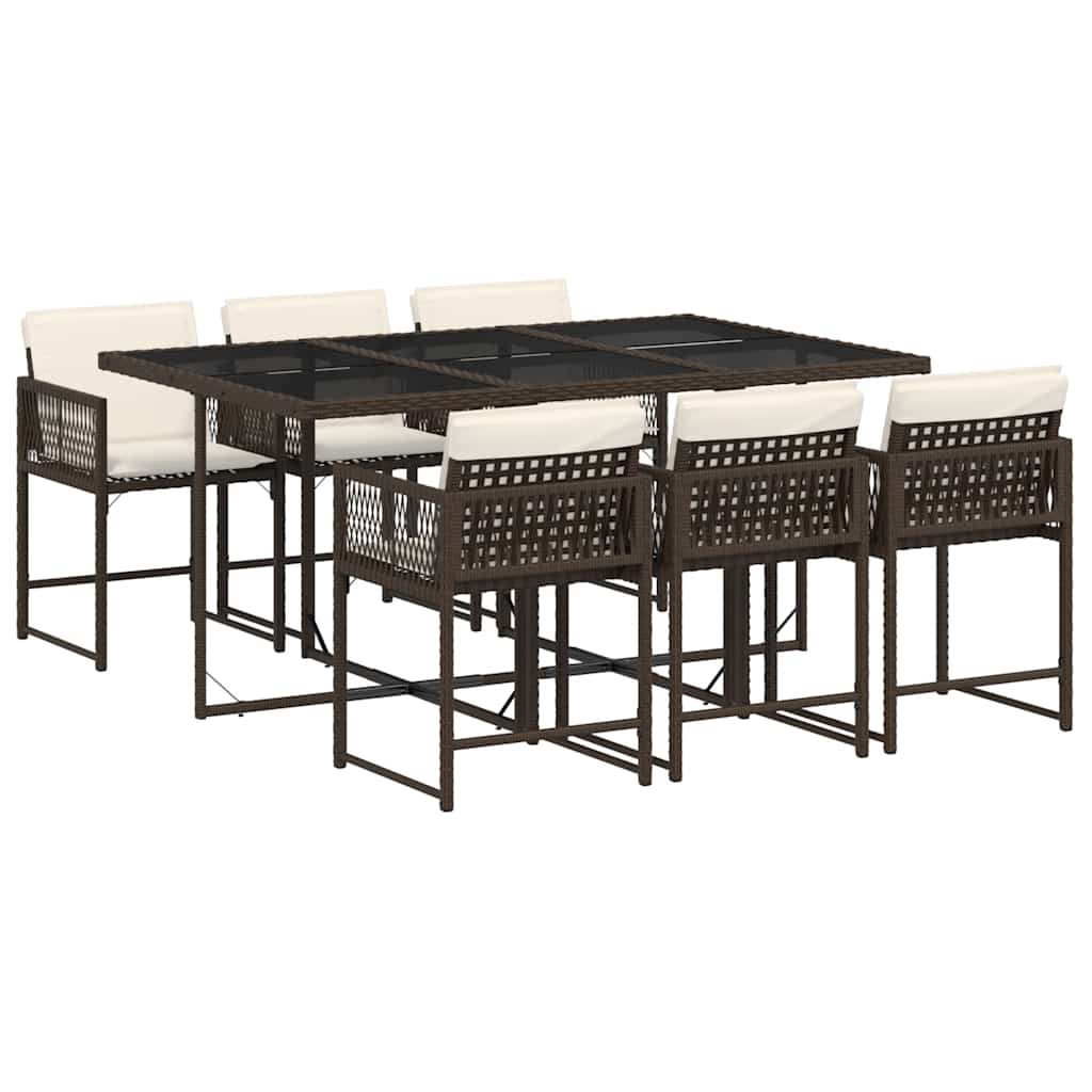 vidaXL 7 Piece Garden Dining Set with Cushions Brown Poly Rattan 2
