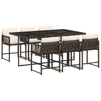 vidaXL 7 Piece Garden Dining Set with Cushions Brown Poly Rattan 2