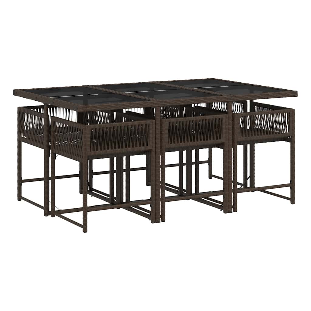 vidaXL 7 Piece Garden Dining Set with Cushions Brown Poly Rattan 5