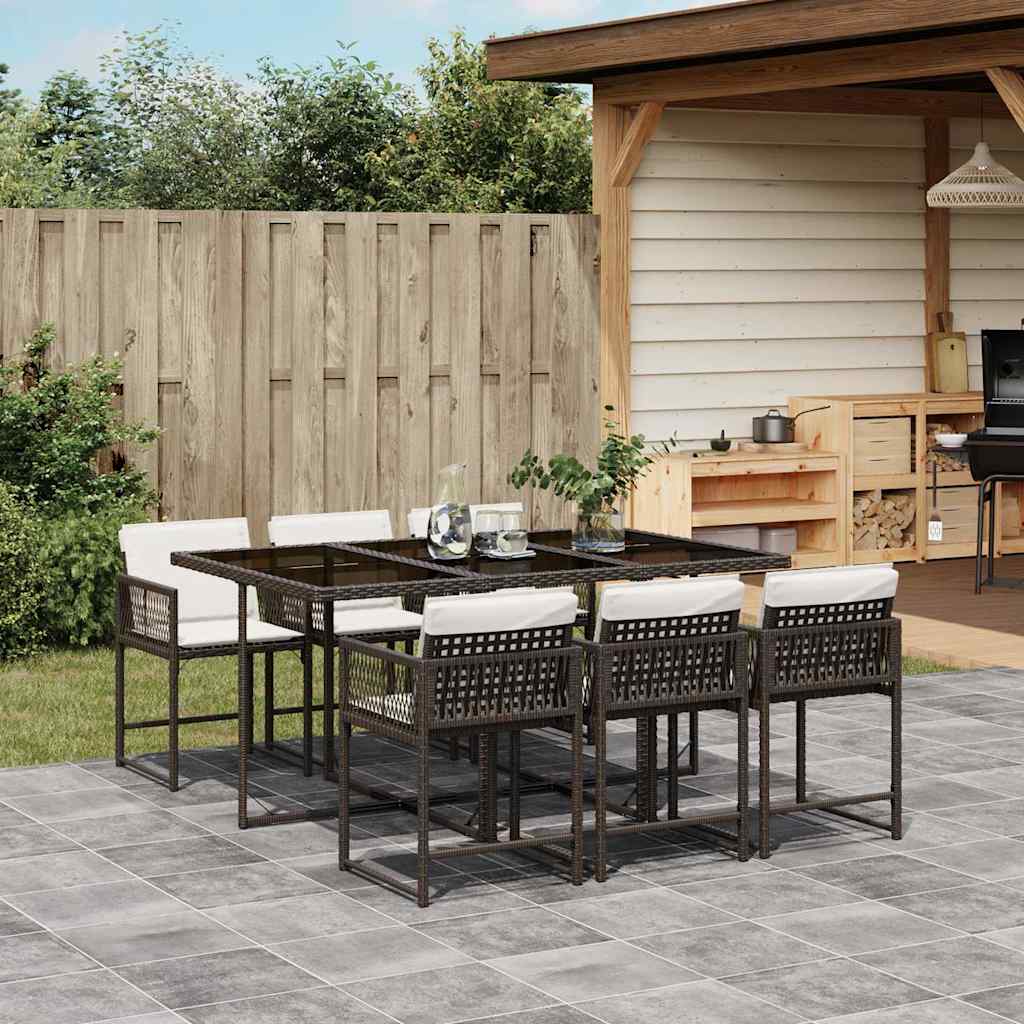 vidaXL 7 Piece Garden Dining Set with Cushions Brown Poly Rattan 1