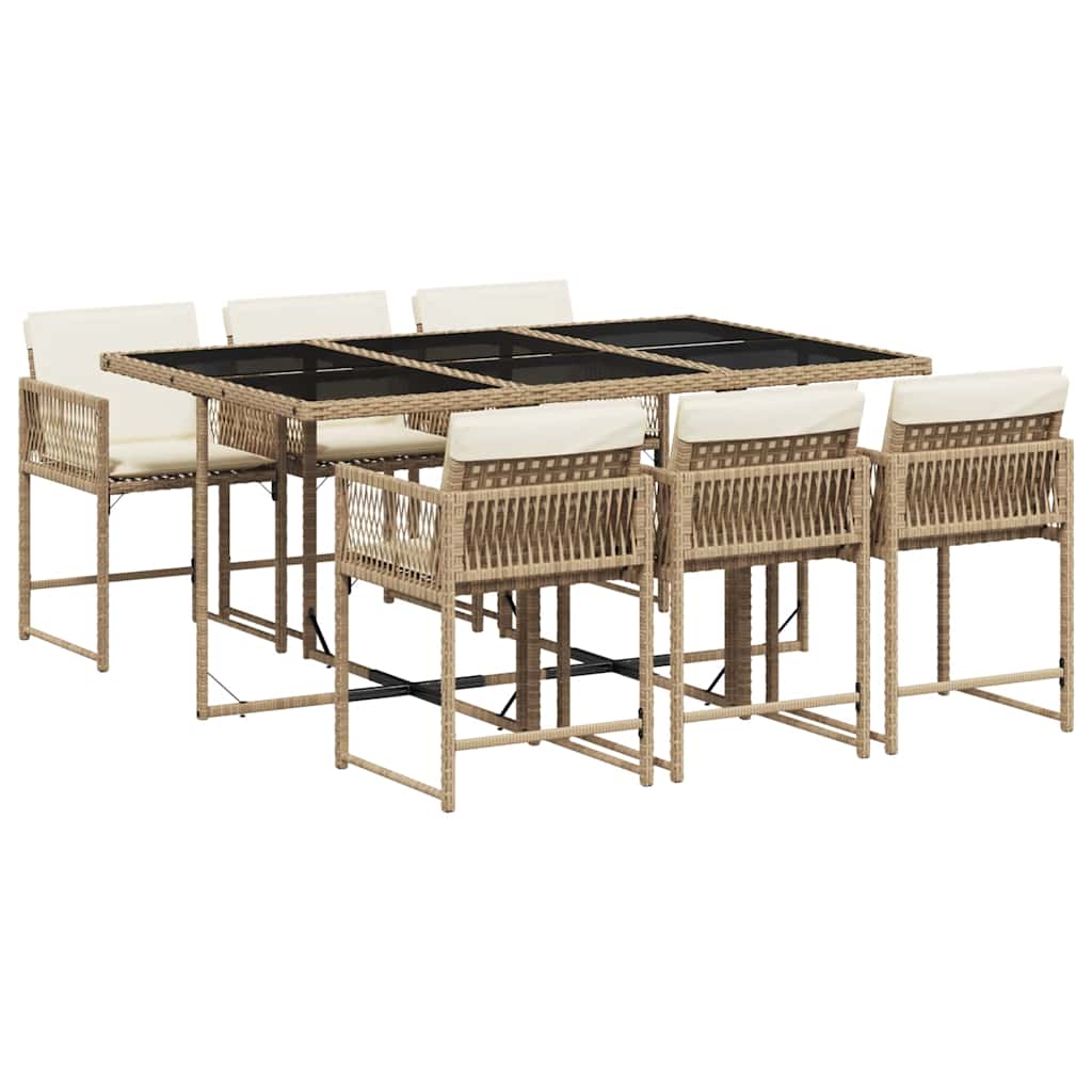 vidaXL 7 Piece Garden Dining Set with Cushions Beige Poly Rattan 2