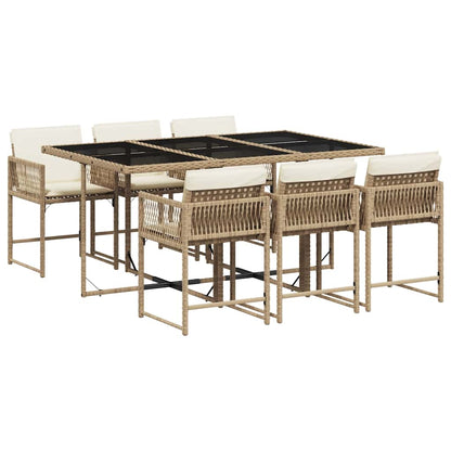 vidaXL 7 Piece Garden Dining Set with Cushions Beige Poly Rattan 2