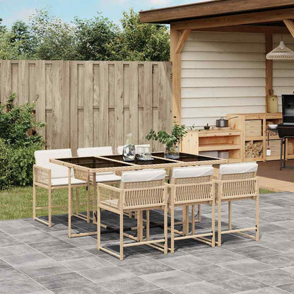 vidaXL 7 Piece Garden Dining Set with Cushions Beige Poly Rattan 1