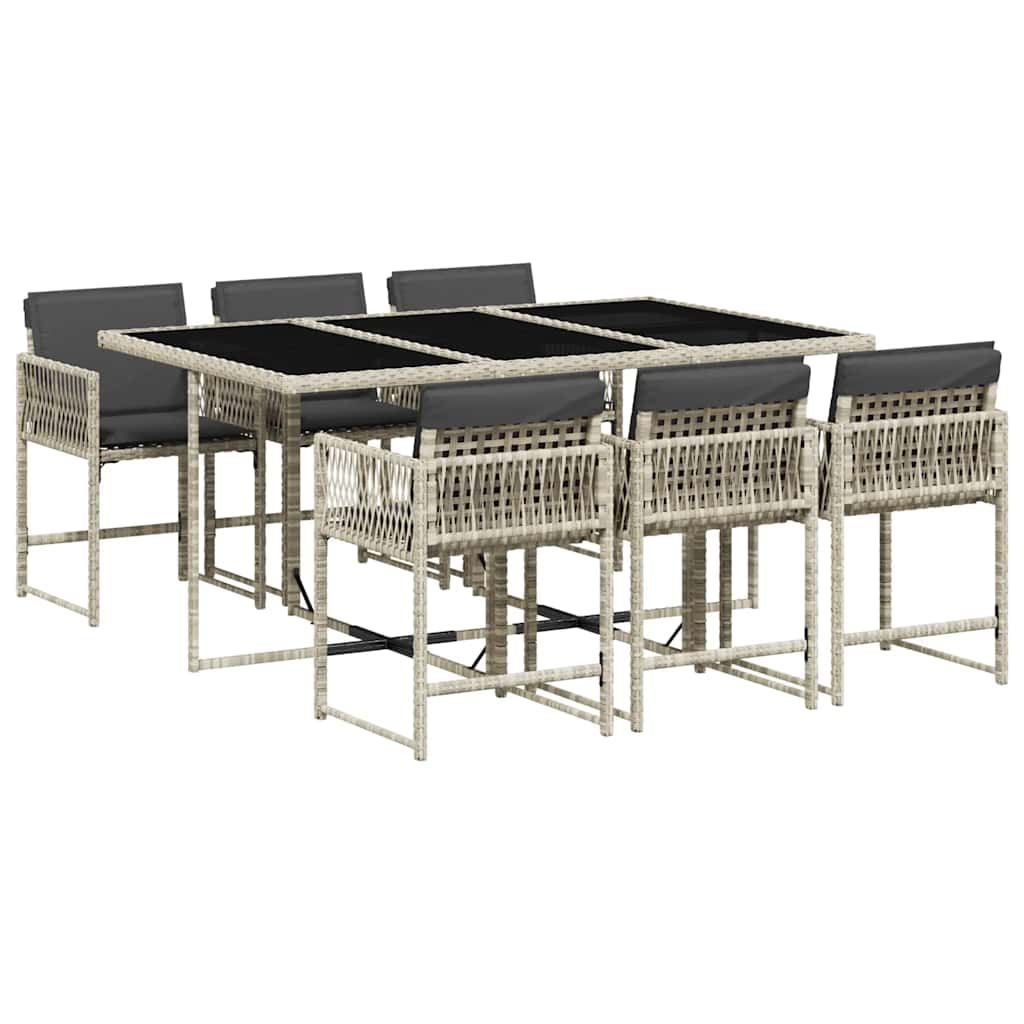 vidaXL 7 Piece Garden Dining Set with Cushions Light Grey Poly Rattan 2