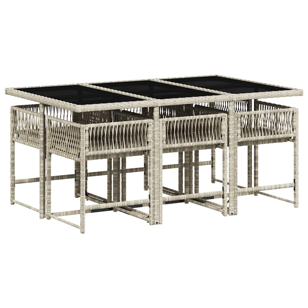 vidaXL 7 Piece Garden Dining Set with Cushions Light Grey Poly Rattan 3