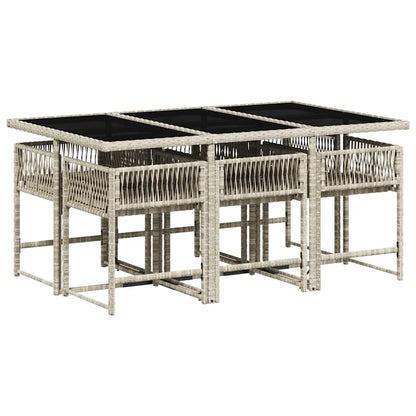 vidaXL 7 Piece Garden Dining Set with Cushions Light Grey Poly Rattan 3