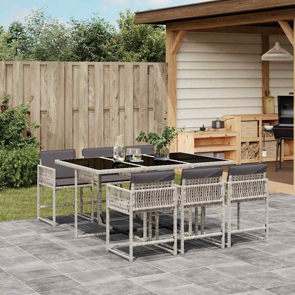 vidaXL 7 Piece Garden Dining Set with Cushions Light Grey Poly Rattan 1