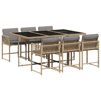 vidaXL 7 Piece Garden Dining Set with Cushions Mix Beige Poly Rattan 2