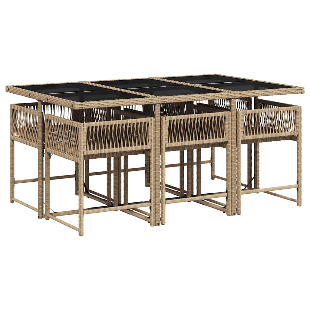 vidaXL 7 Piece Garden Dining Set with Cushions Mix Beige Poly Rattan 5