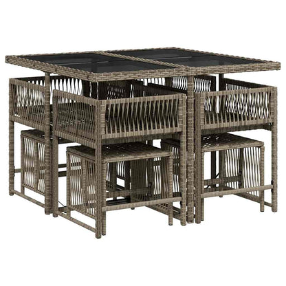 vidaXL 9 Piece Garden Dining Set with Cushions Grey Poly Rattan 3