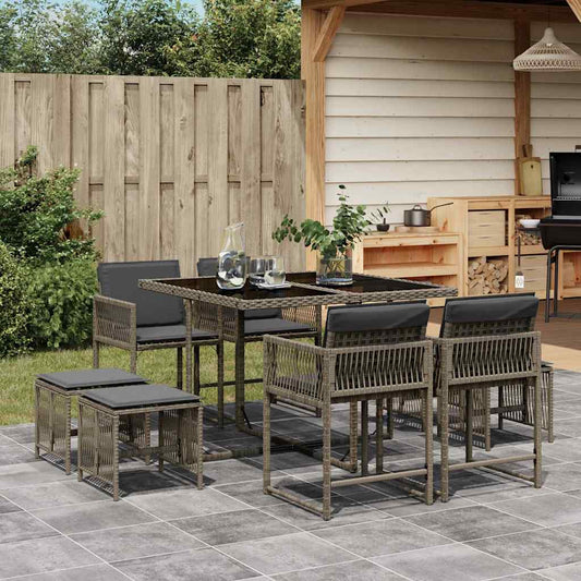 vidaXL 9 Piece Garden Dining Set with Cushions Grey Poly Rattan 1