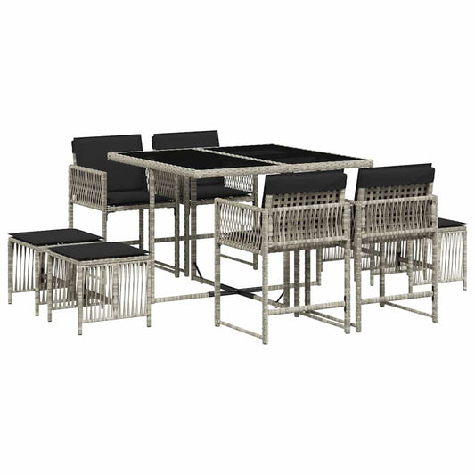vidaXL 9 Piece Garden Dining Set with Cushions Light Grey Poly Rattan 2