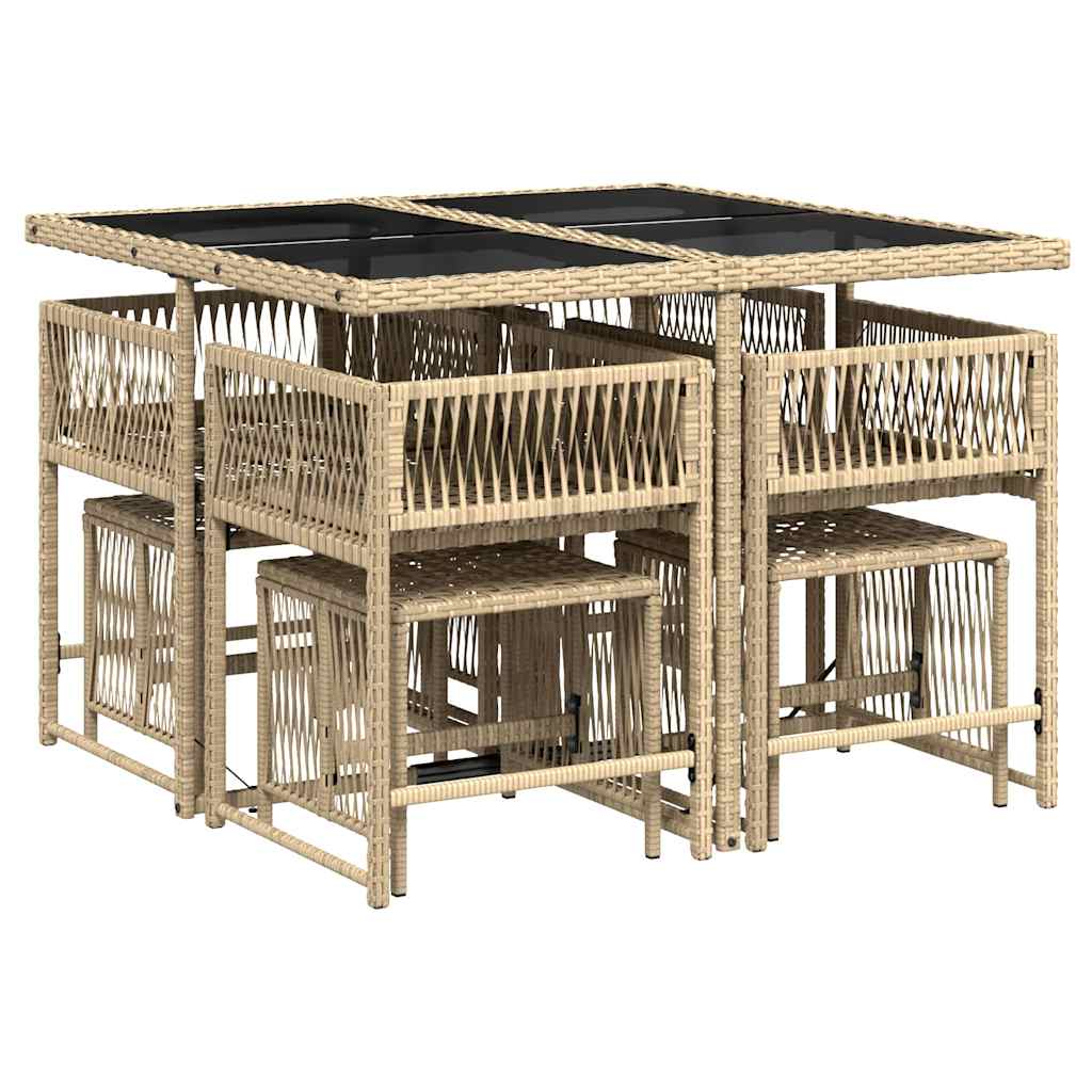vidaXL 9 Piece Garden Dining Set with Cushions Mix Beige Poly Rattan 3