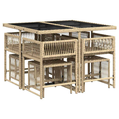 vidaXL 9 Piece Garden Dining Set with Cushions Mix Beige Poly Rattan 3
