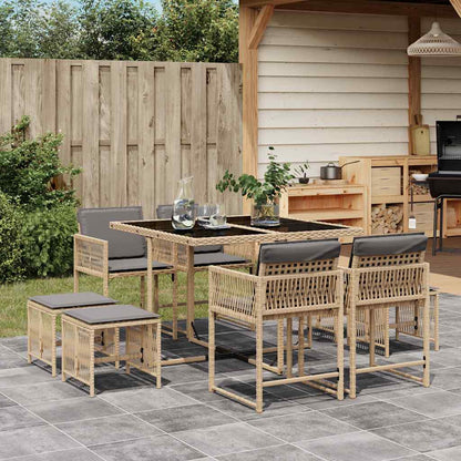 vidaXL 9 Piece Garden Dining Set with Cushions Mix Beige Poly Rattan 1