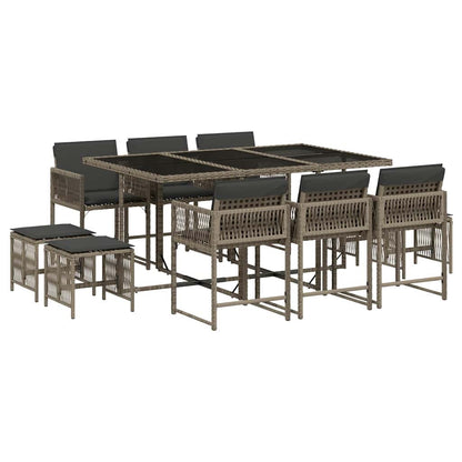 11 Piece Garden Dining Set with Cushions Poly Rattan Glass 10 pcs Grey