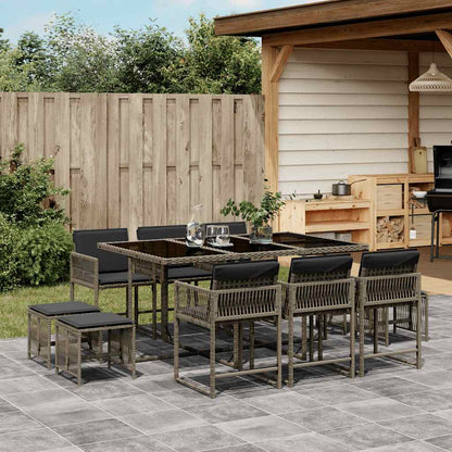 11 Piece Garden Dining Set with Cushions Poly Rattan Glass 10 pcs Grey
