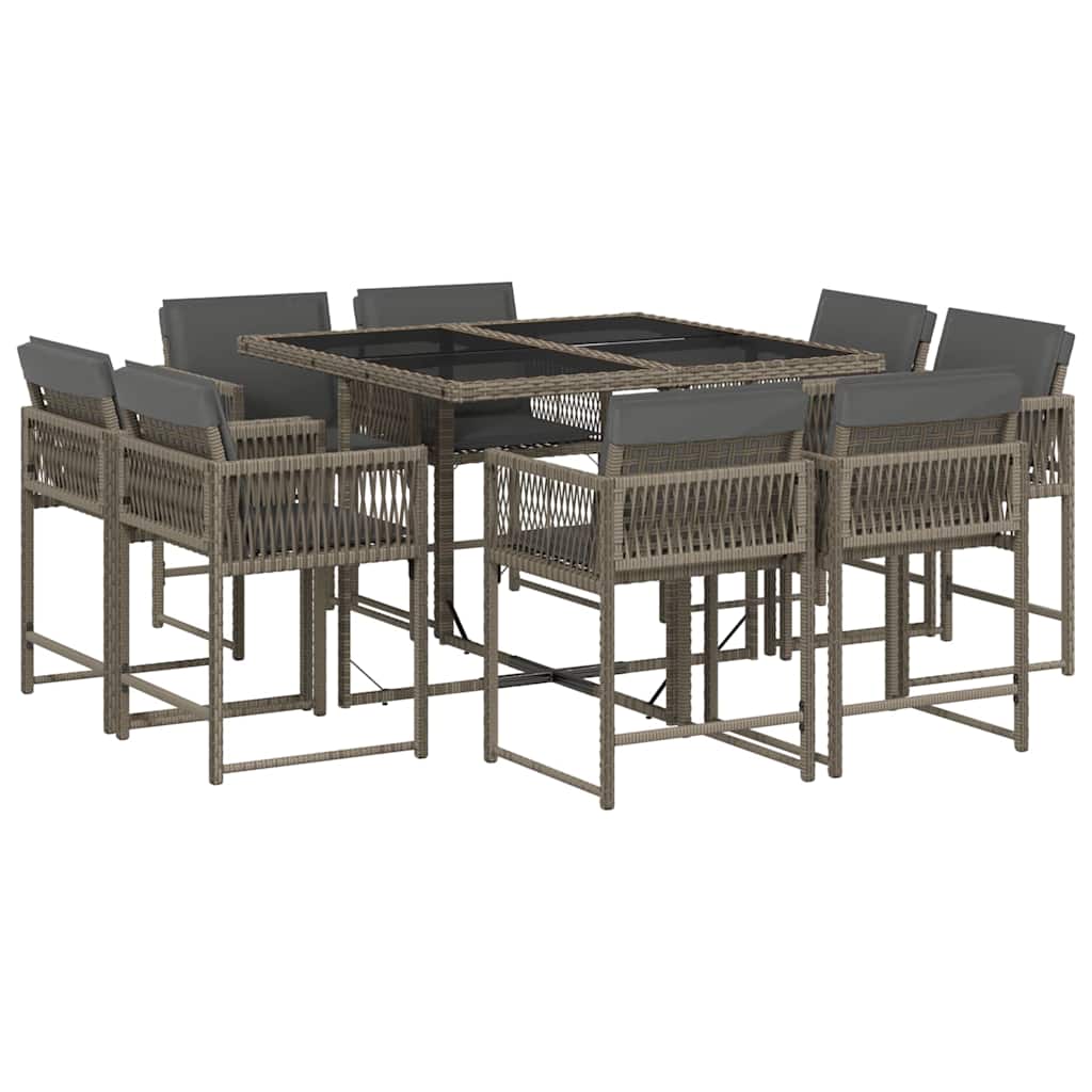 vidaXL 9 Piece Garden Dining Set with Cushions Grey Poly Rattan 2