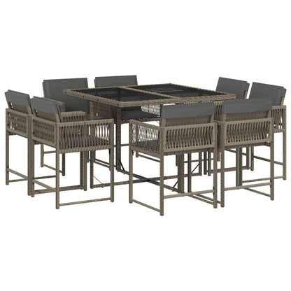 vidaXL 9 Piece Garden Dining Set with Cushions Grey Poly Rattan 2