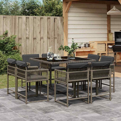 vidaXL 9 Piece Garden Dining Set with Cushions Grey Poly Rattan 1