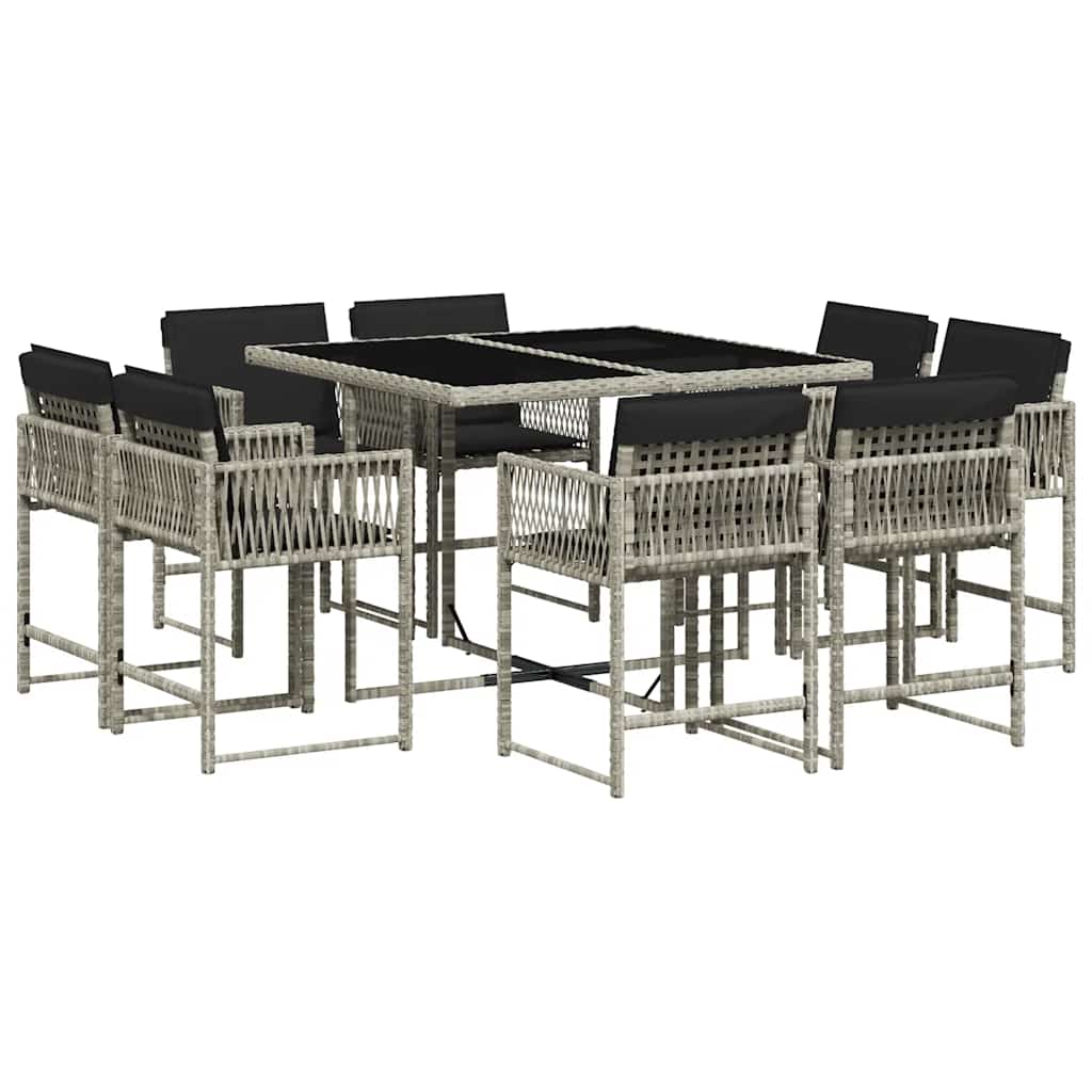vidaXL 9 Piece Garden Dining Set with Cushions Light Grey Poly Rattan 2