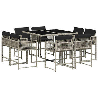 vidaXL 9 Piece Garden Dining Set with Cushions Light Grey Poly Rattan 2