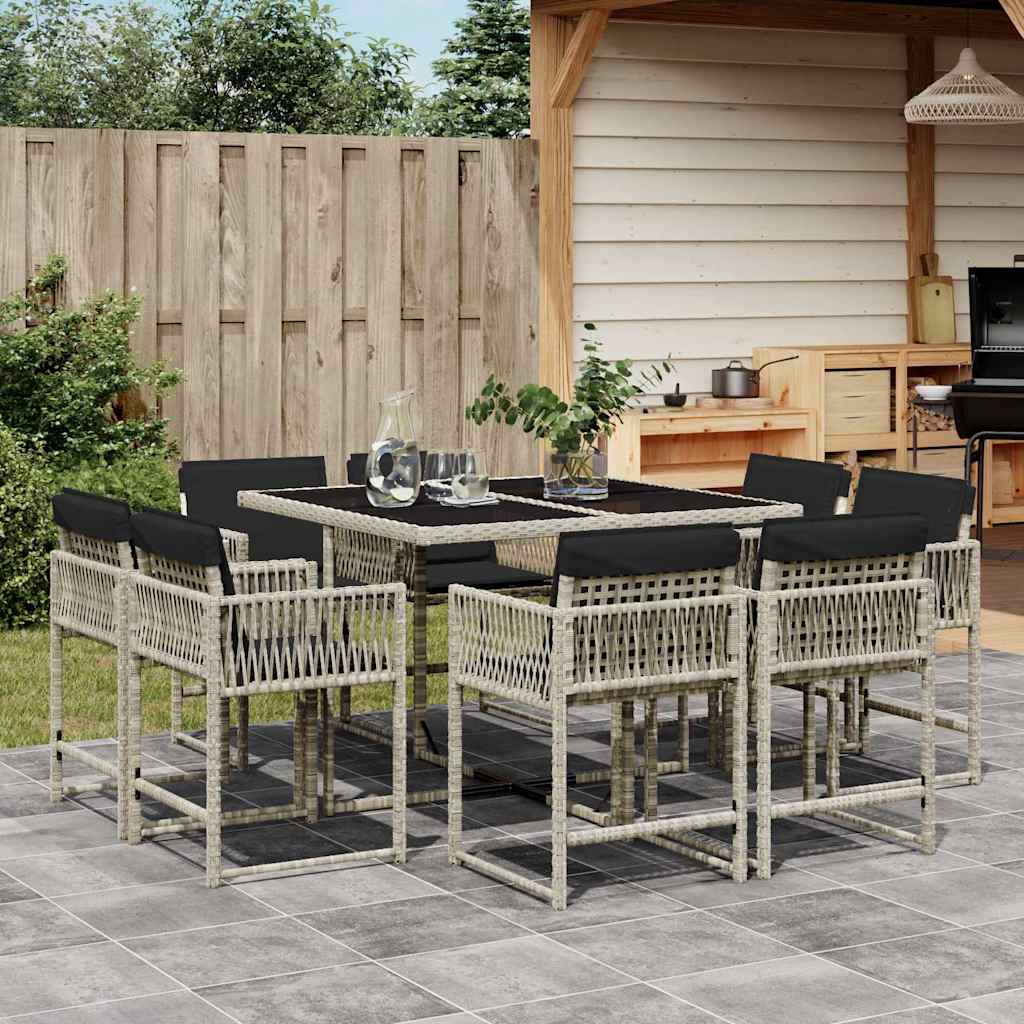 vidaXL 9 Piece Garden Dining Set with Cushions Light Grey Poly Rattan 1