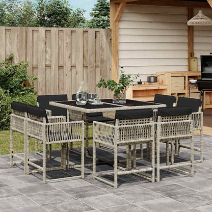 vidaXL 9 Piece Garden Dining Set with Cushions Light Grey Poly Rattan 1