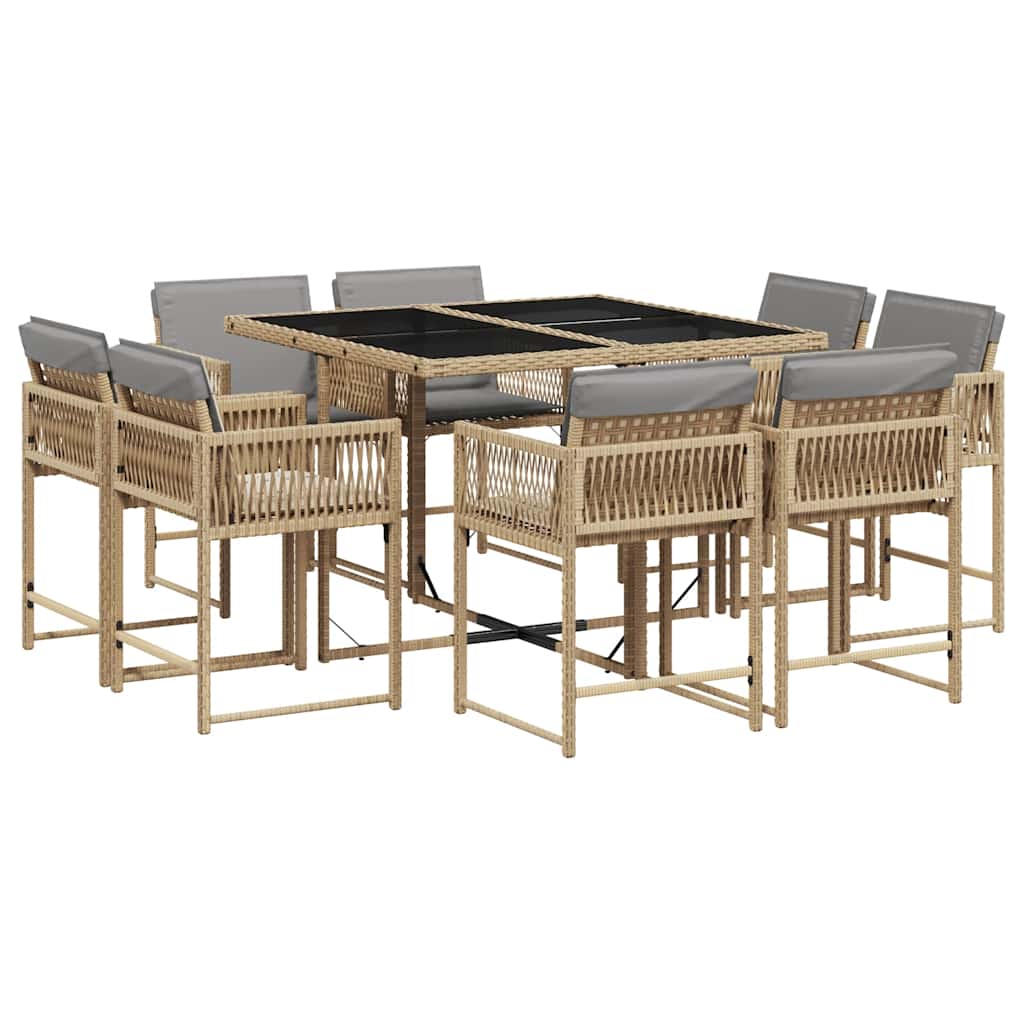 vidaXL 9 Piece Garden Dining Set with Cushions Mix Beige Poly Rattan 2