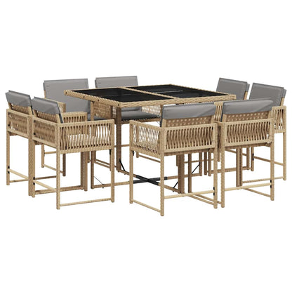 vidaXL 9 Piece Garden Dining Set with Cushions Mix Beige Poly Rattan 2