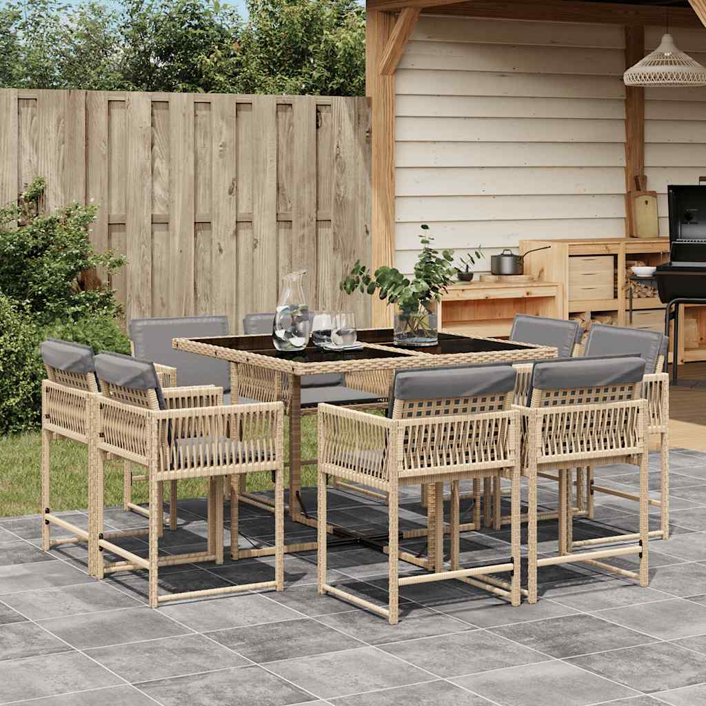 vidaXL 9 Piece Garden Dining Set with Cushions Mix Beige Poly Rattan 1