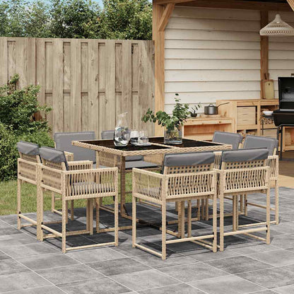 vidaXL 9 Piece Garden Dining Set with Cushions Mix Beige Poly Rattan 1