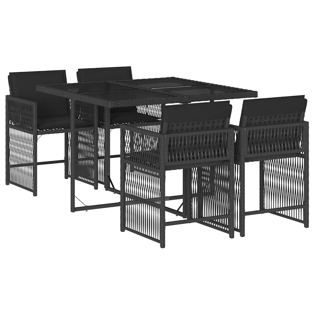 5 Piece Garden Dining Set with Cushions Poly Rattan 4 Black