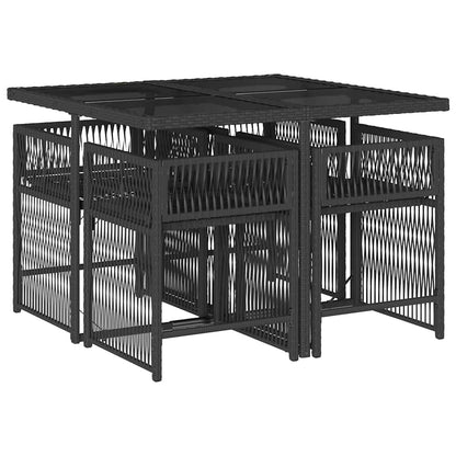 vidaXL 5 Piece Garden Dining Set with Cushions Black Poly Rattan 4