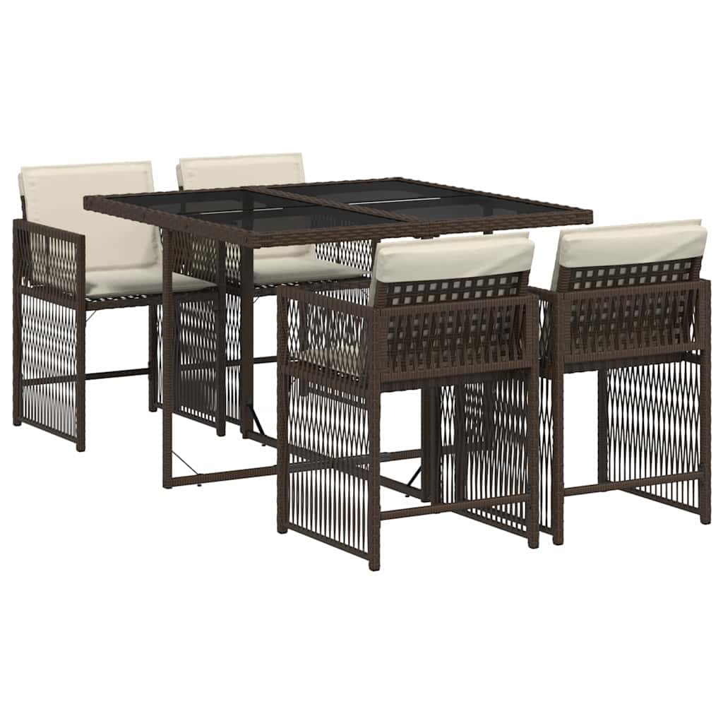 vidaXL 5 Piece Garden Dining Set with Cushions Brown Poly Rattan 2