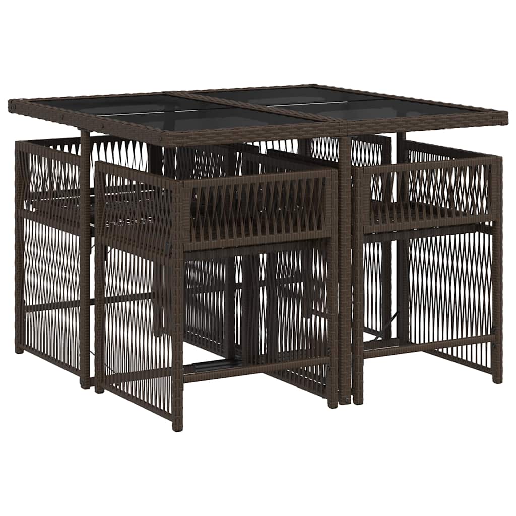 vidaXL 5 Piece Garden Dining Set with Cushions Brown Poly Rattan 4