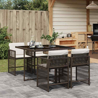 5 Piece Garden Dining Set with Cushions Poly Rattan 4 Brown