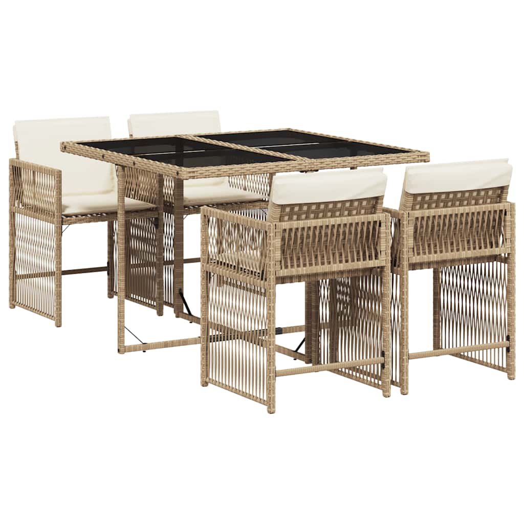 vidaXL 5 Piece Garden Dining Set with Cushions Beige Poly Rattan 2