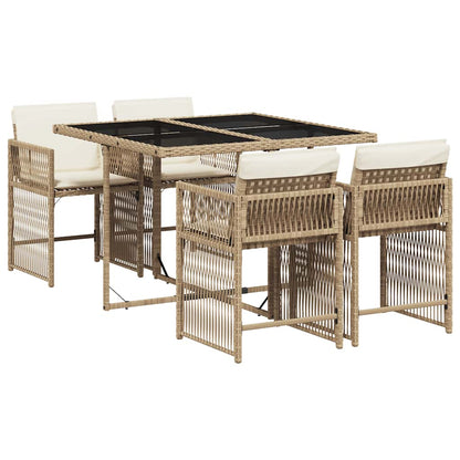 vidaXL 5 Piece Garden Dining Set with Cushions Beige Poly Rattan 2