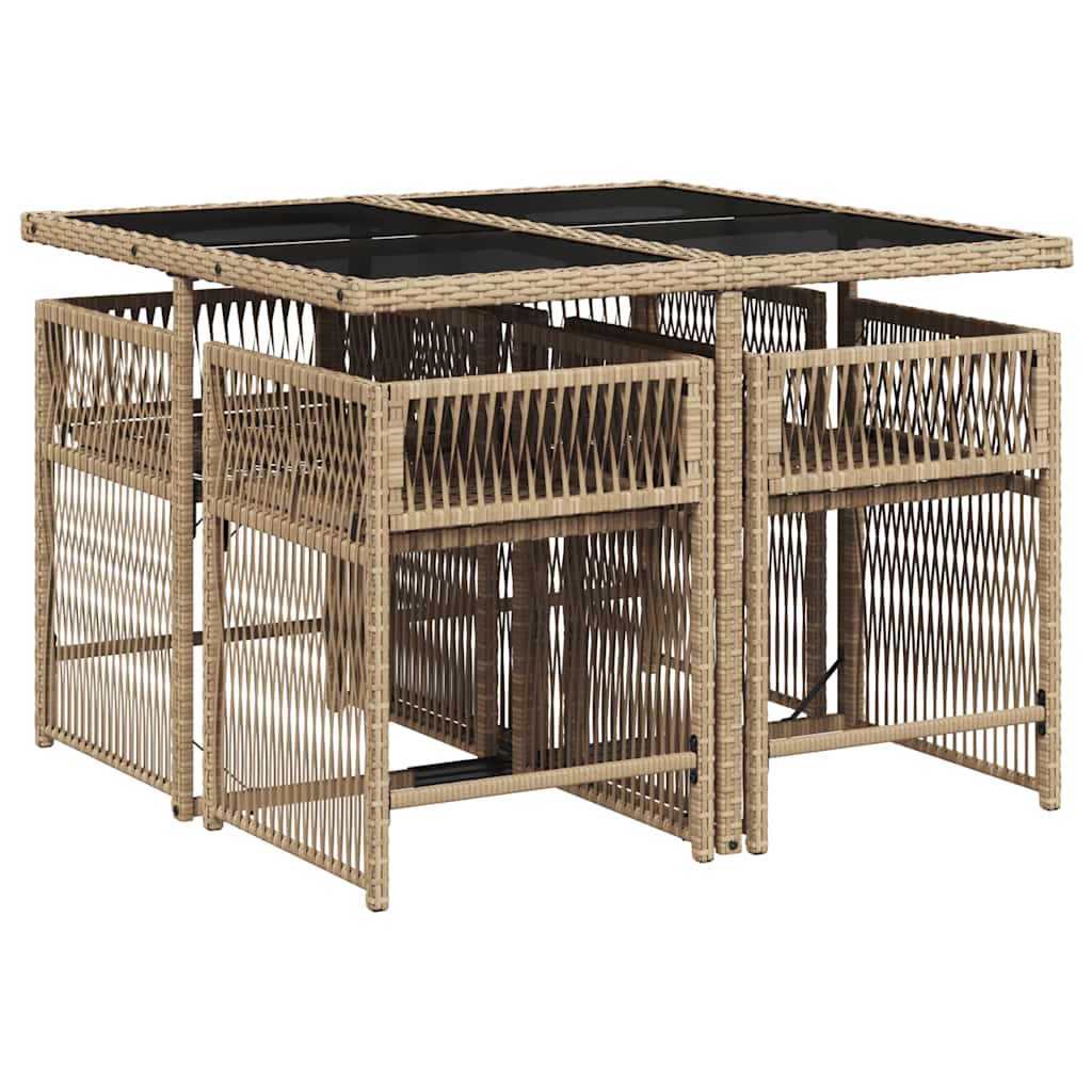 vidaXL 5 Piece Garden Dining Set with Cushions Beige Poly Rattan 3